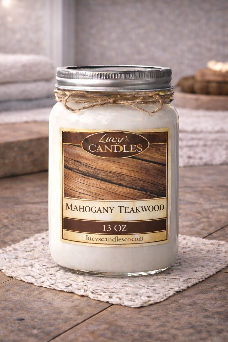 Mahogany Teakwood Mason Jar Candle 13oz
